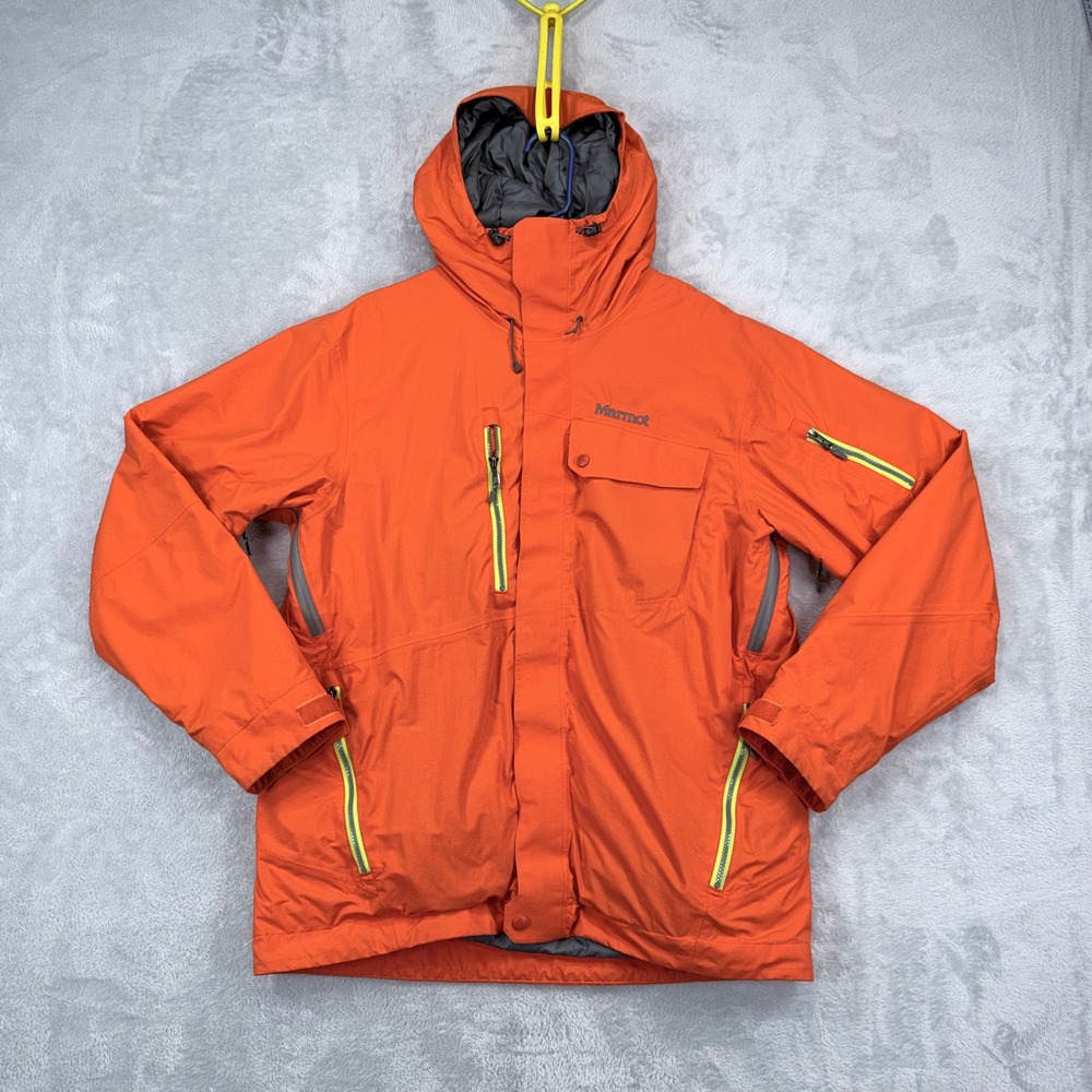 Marmot MemBrain Ski Jacket Men Large Orange Insulated Waterproof Hooded Full Zip